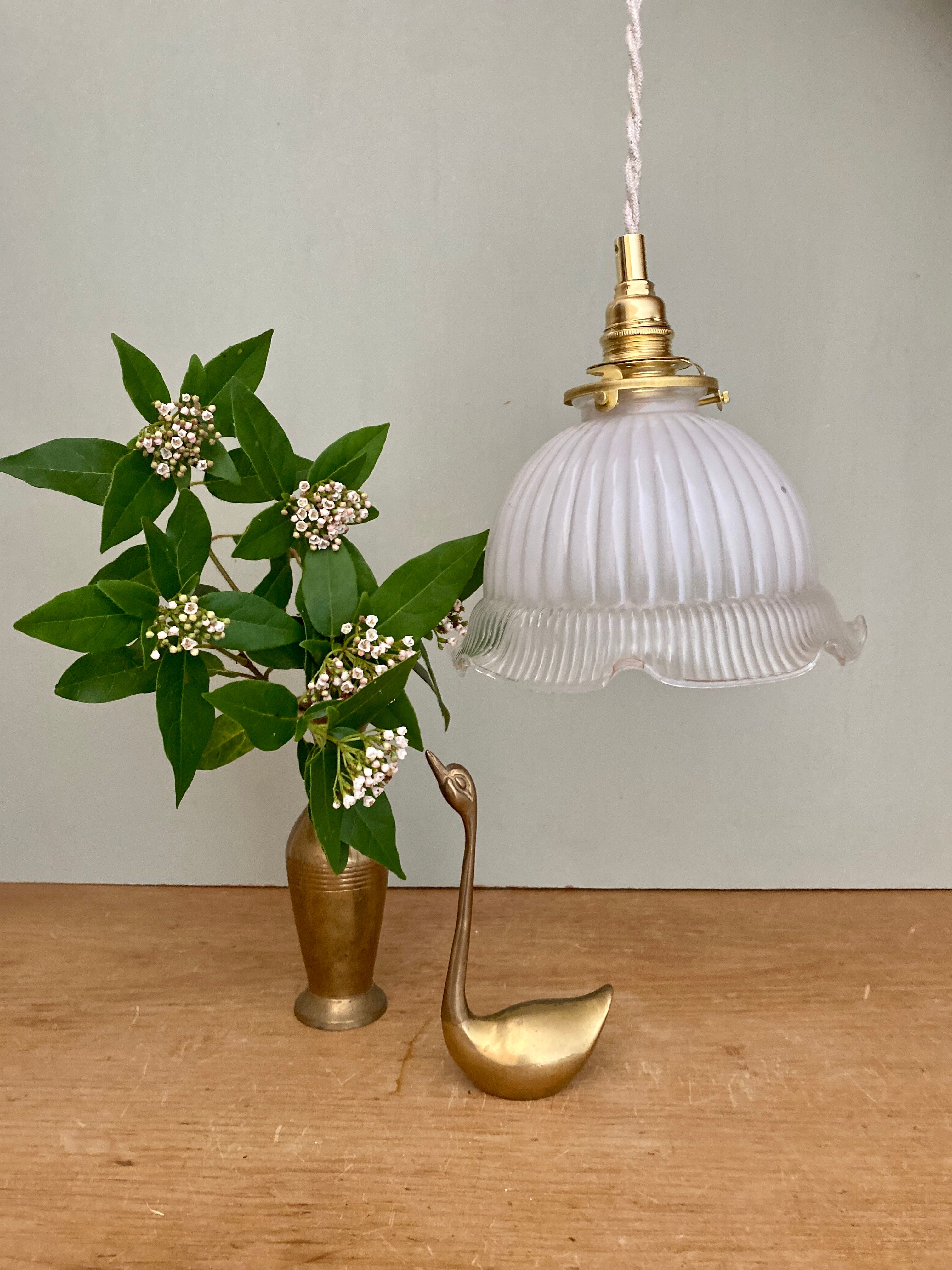 Vintage lampshade pendant lamp in white glass and transaparent