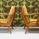 Pair of vintage Scandinavian armchairs 1960 curved beech