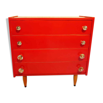 Commode 4 tiroirs  laque rouge