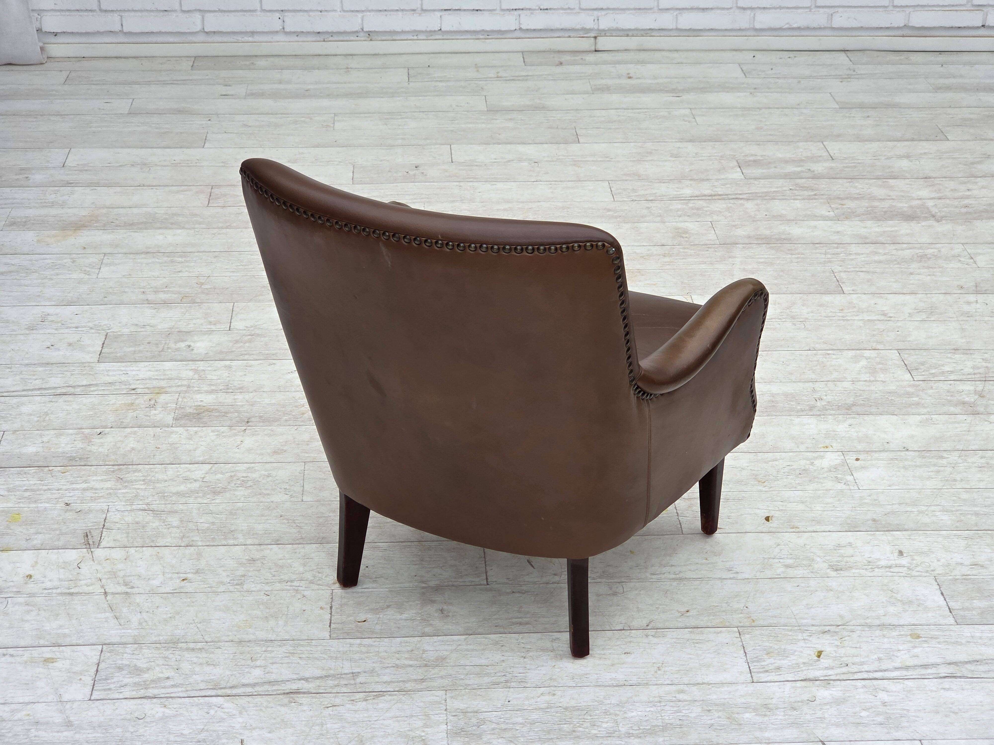 1960s, Danish armchair, furniture leather, ash wood legs.