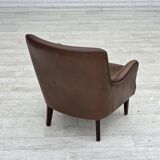 1960s, Danish armchair, furniture leather, ash wood legs.