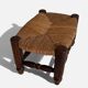 Rustic French Low Footstool in Turned Wood and Rush, Early 20th Century