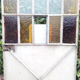 Workshop door 258,4x98,5cm in iron and colored cathedral glasses