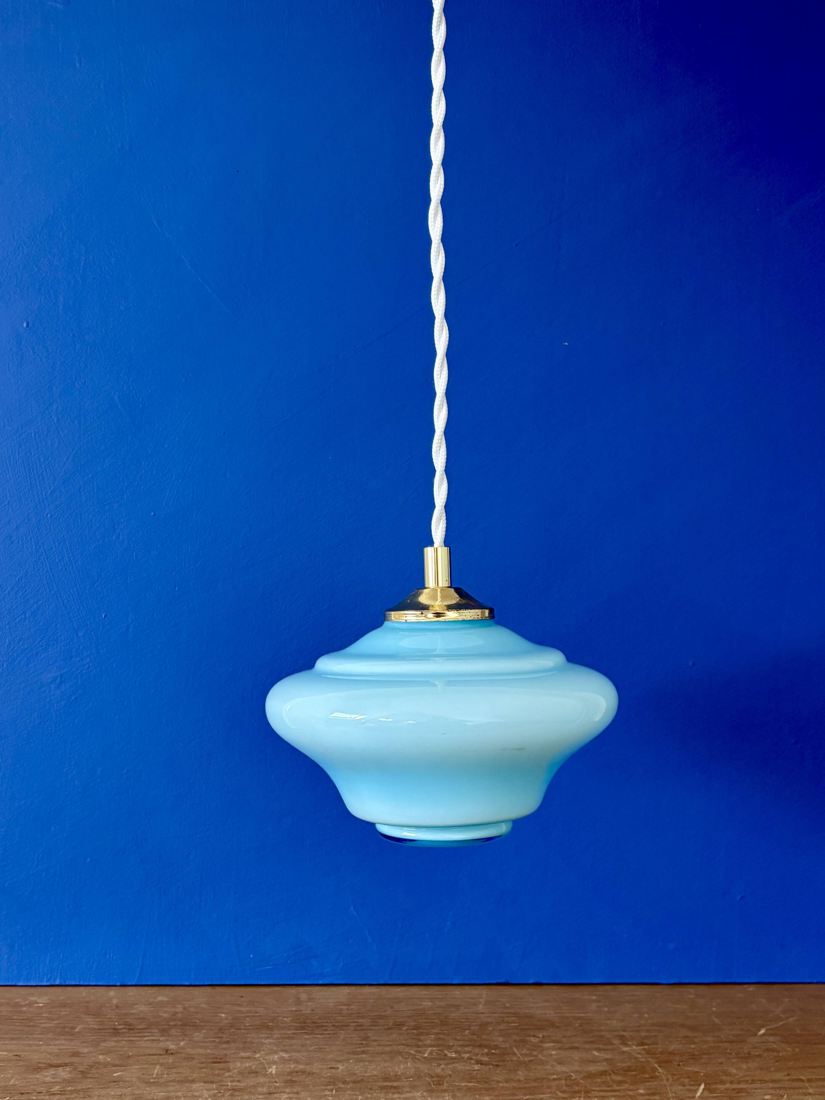 Vintage blue opaline suspension globe