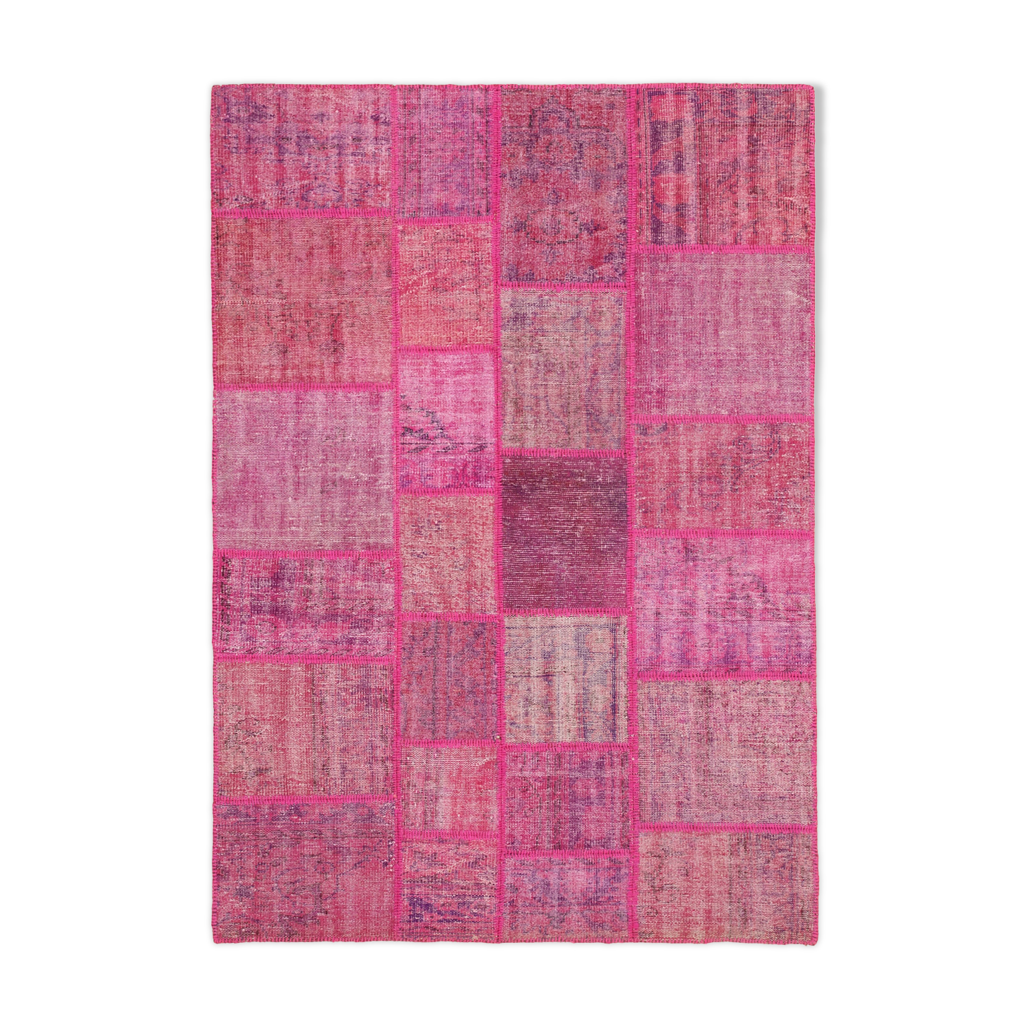 Handwoven oriental overdyed 174 cm x 247 cm pink patchwork carpet