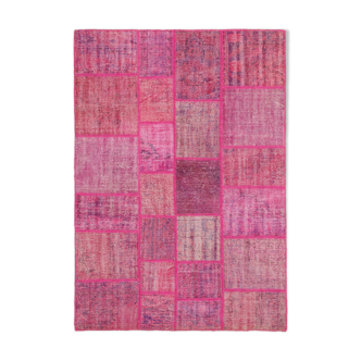 Handwoven oriental overdyed 174 cm x 247 cm pink patchwork carpet