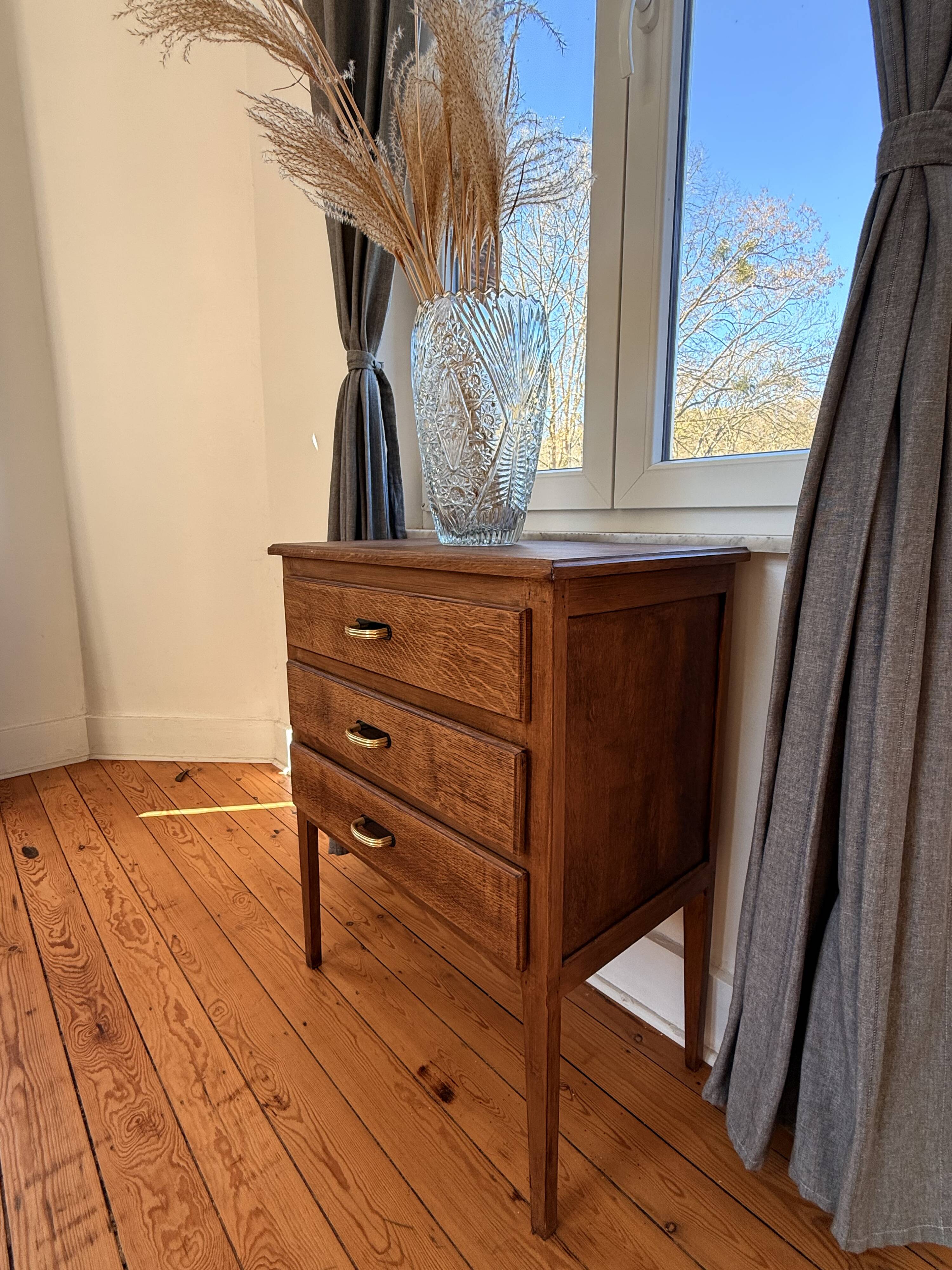 Vintage wooden side table with 3 drawers - 1960s