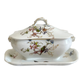 Antique Haviland Limoges porcelain sauce boat with lid, bird decor