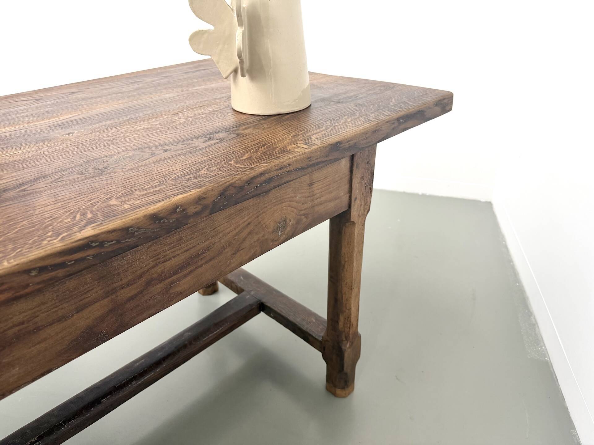 Authentic French farmhouse table from 1890 in solid oak with two drawers.