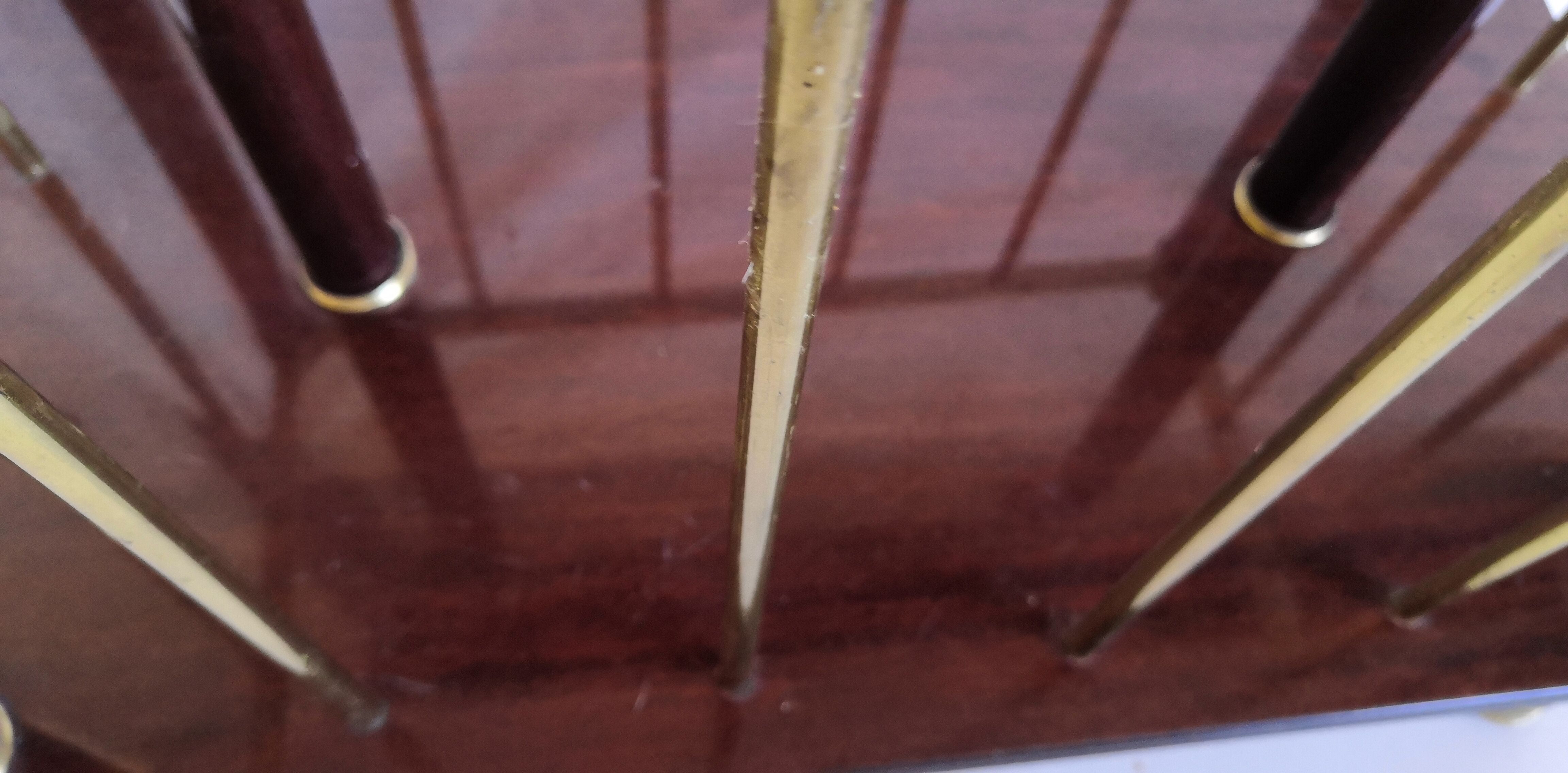 Magazine holder or vintage wood & brass bottles