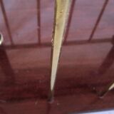 Magazine holder or vintage wood & brass bottles