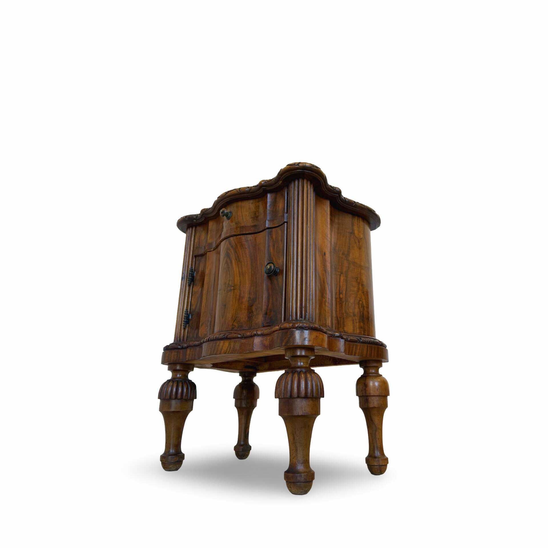 art deco walnut serpentine nightstands, 1920s