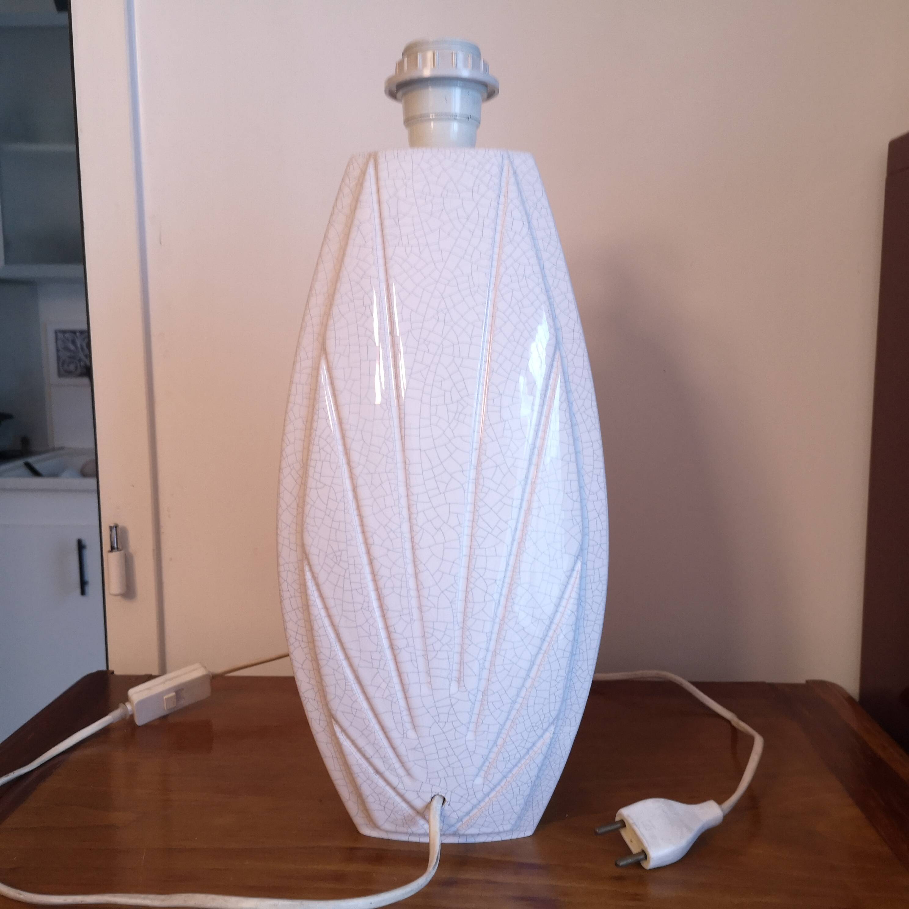 "Fan" lamp base in crackled ceramic - 1980s