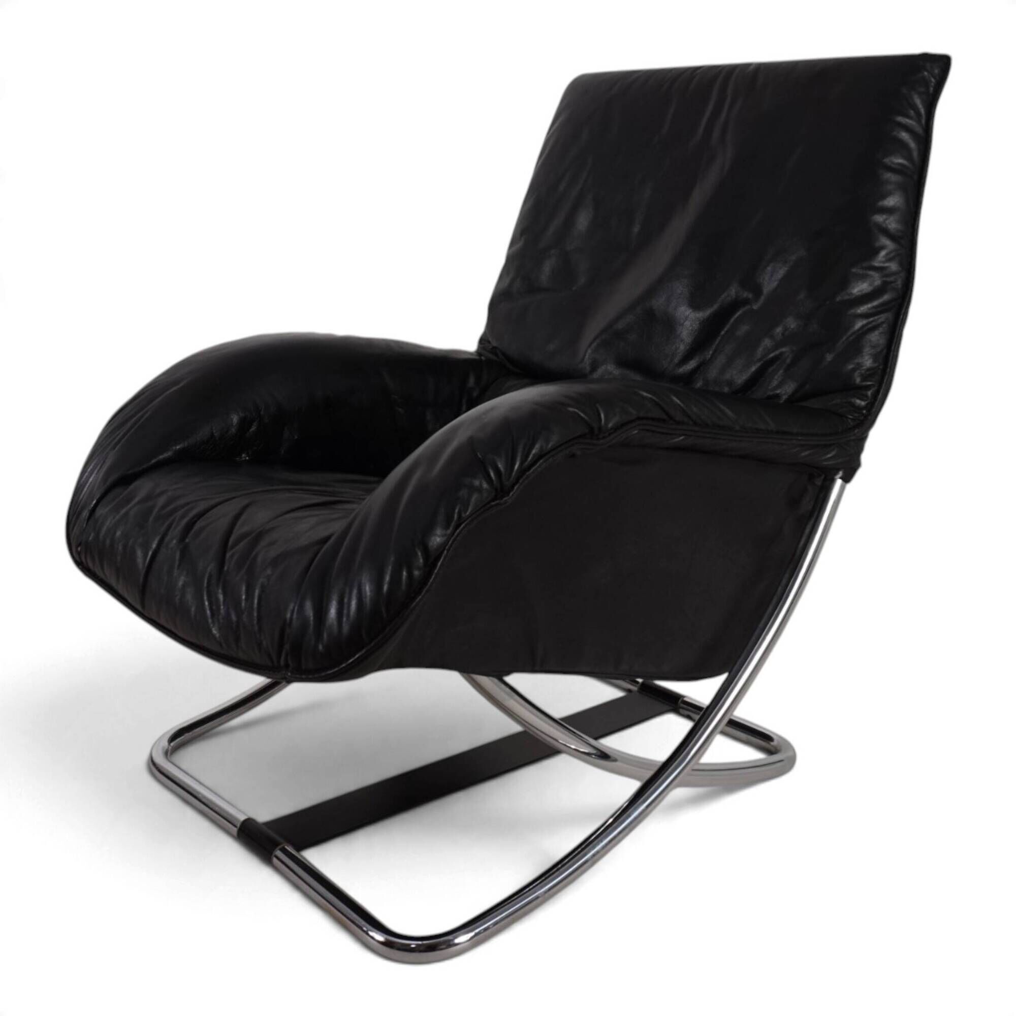 WK Möbel leather lounge chair with ottoman by Robert Haussmann, 1970