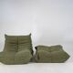 Fauteuil et pouf Togo en tweed émeraude