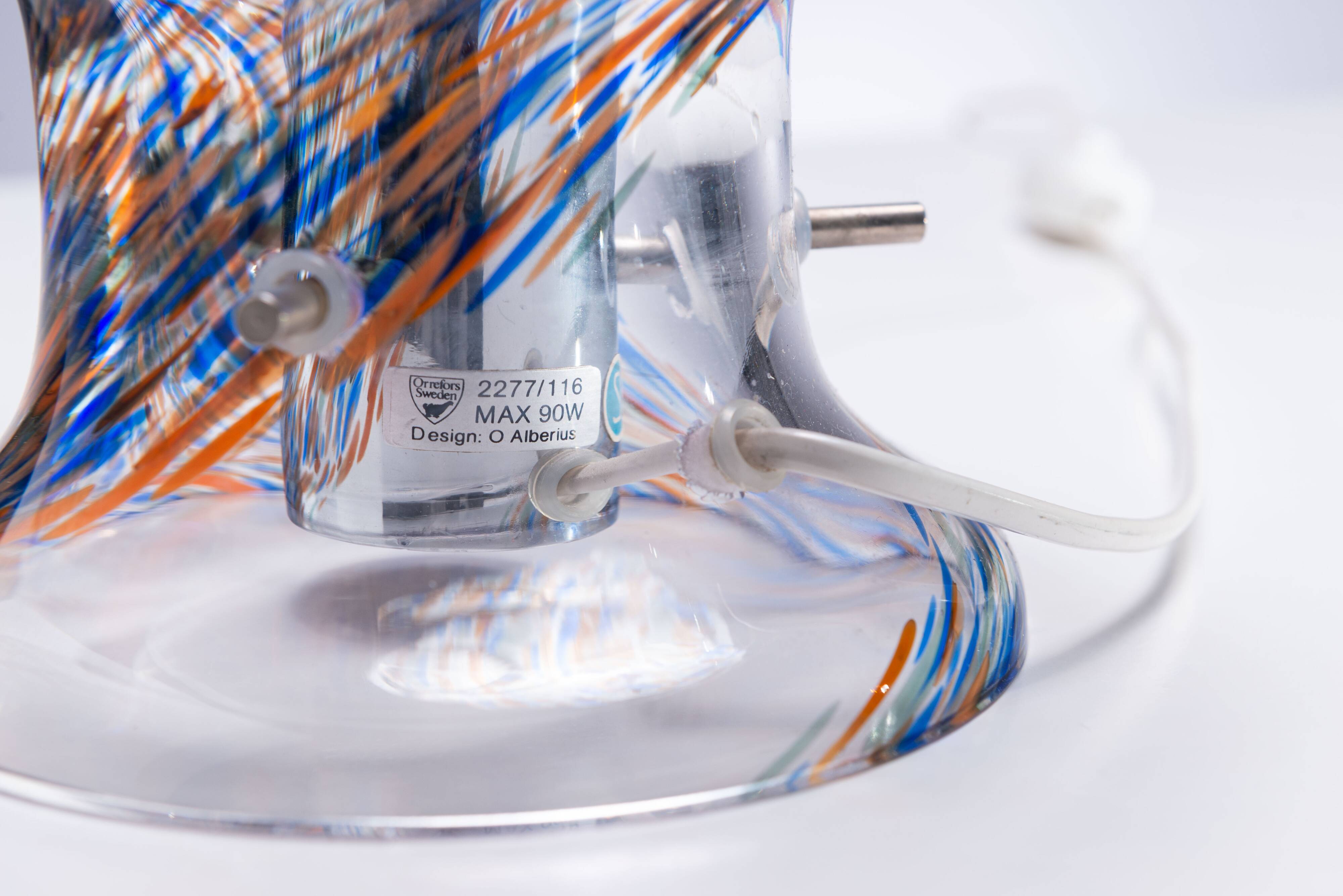 Glass table lamp by Olle Alberius for Orrefors Sweden, 1970s