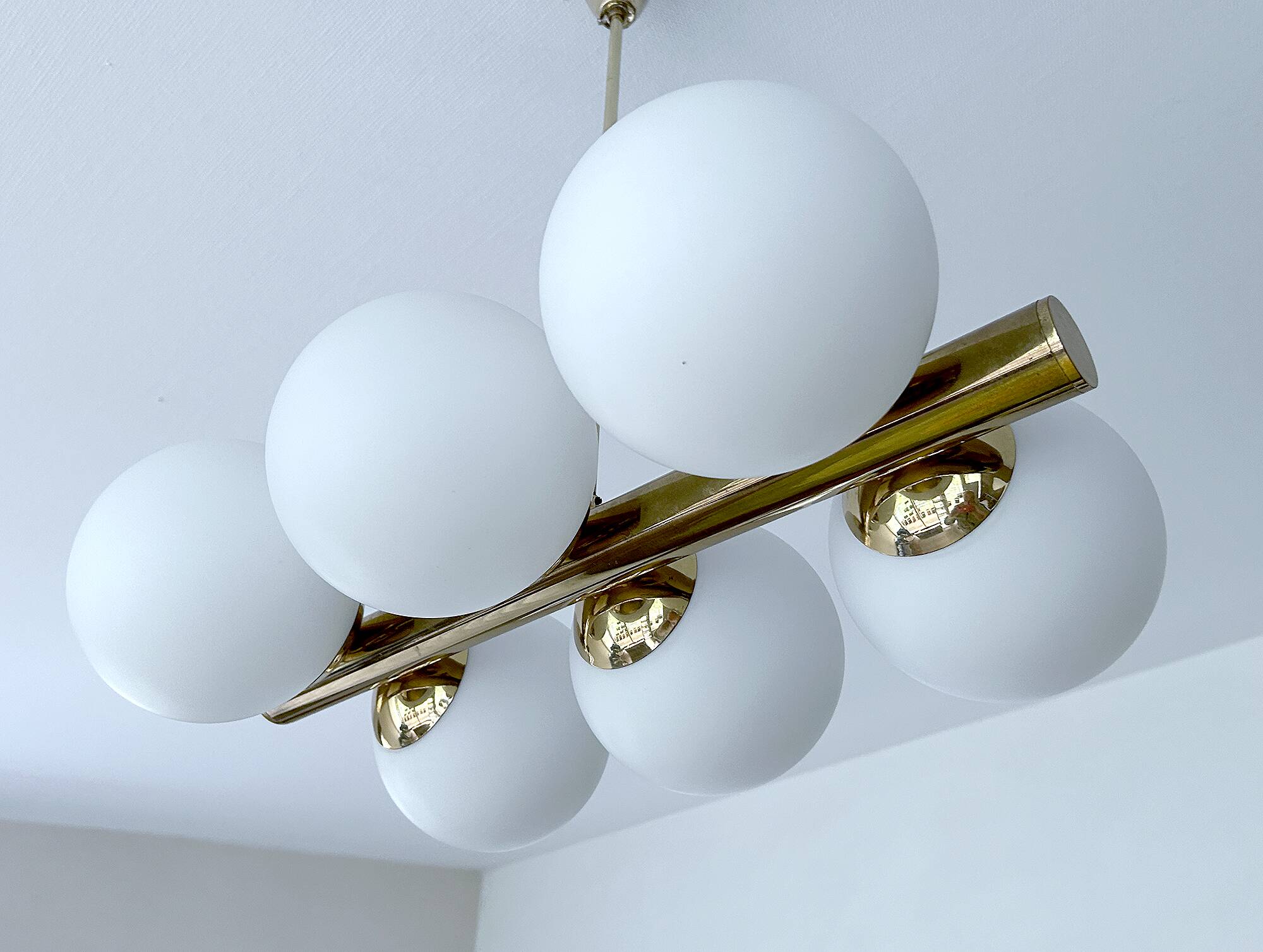 Vintage Glass Brass  Pendant Light, 1950s