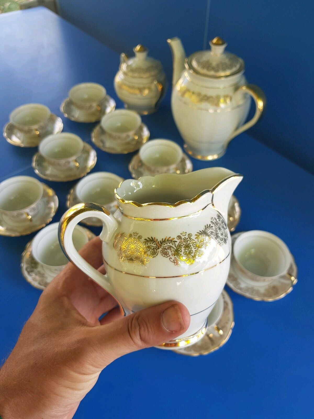 F.D Chauvigny porcelain coffee service complete gold frieze décor