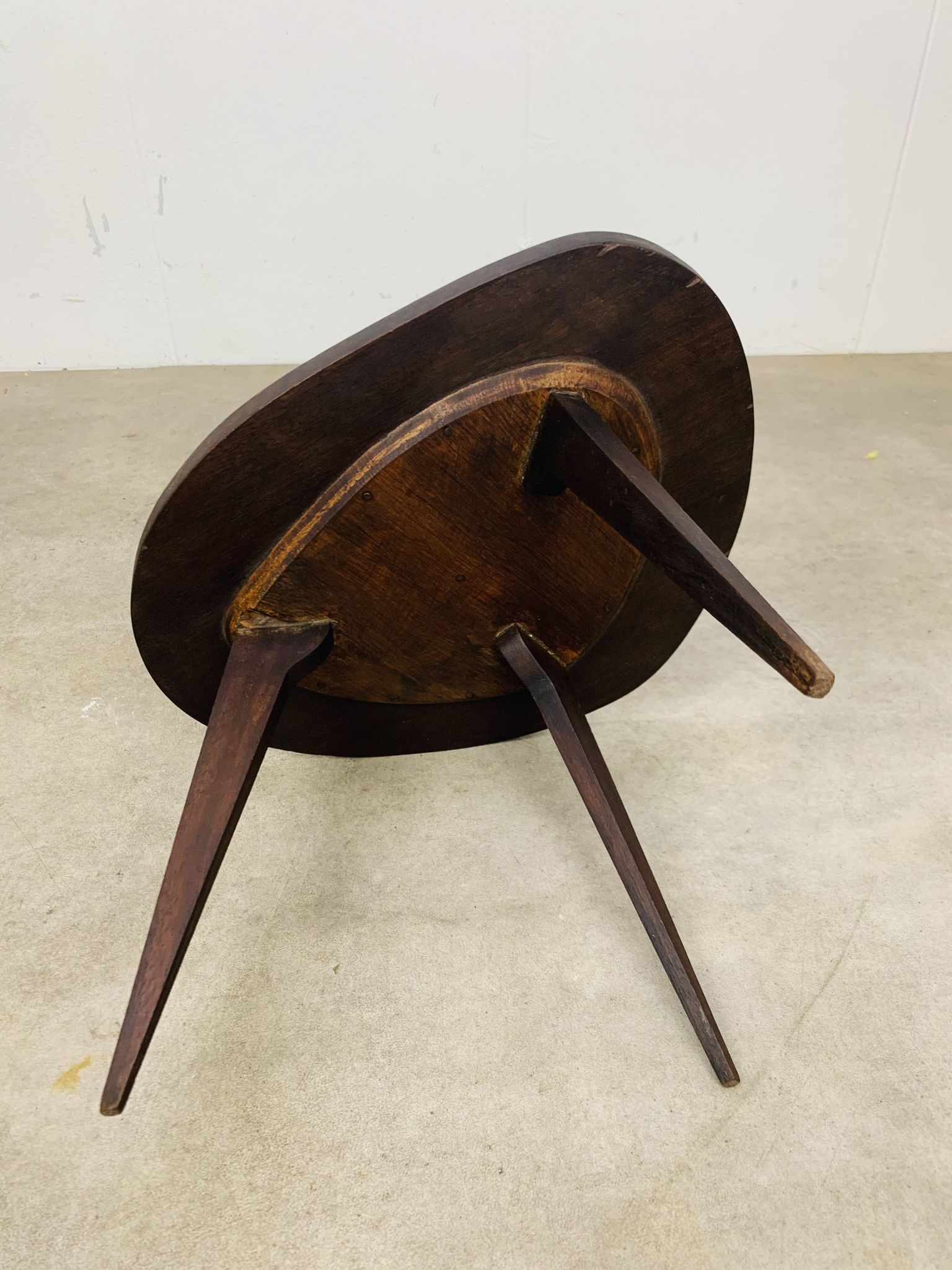 Tripod plant stand with compass feet, wood, 1950s
