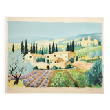 Provençal landscape lithograph signed Jean Gabriel Séruzier