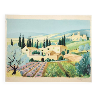 Provençal landscape lithograph signed Jean Gabriel Séruzier