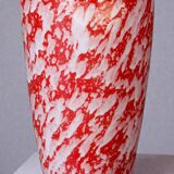 Large handcrafted vase in red speckled glazed ceramic.