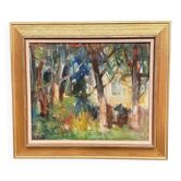 Swedish Oil on Canvas – “Neighbor’s House” by Pia Hesselmark‑Campbell