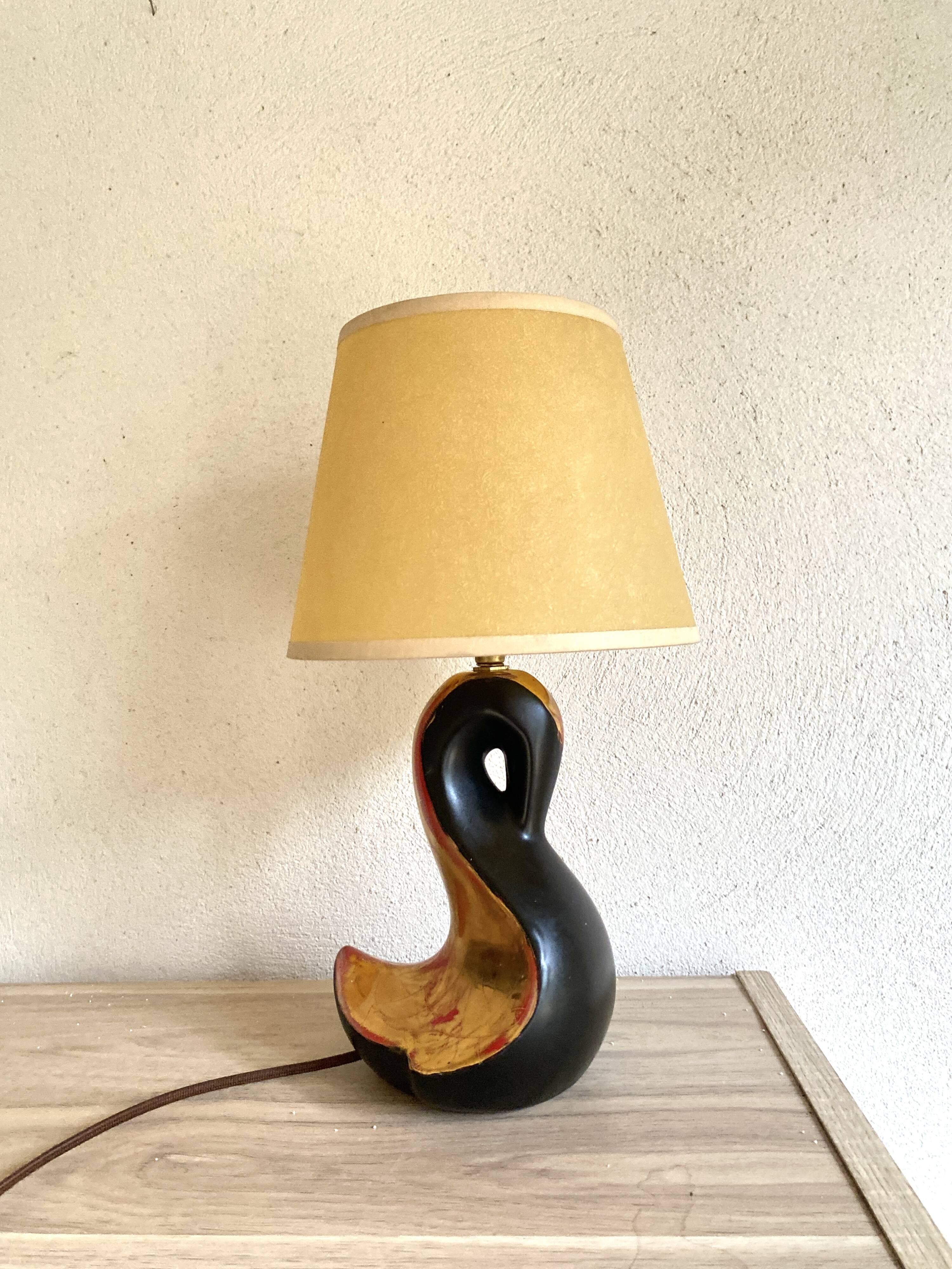 Earthenware lamp, 2 M fabric cable, paper lampshade