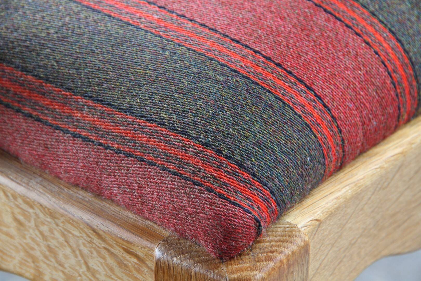Vintage Brutalist Oak Razorblade Red Striped Armchair by H. Kjærnulf, 1960s