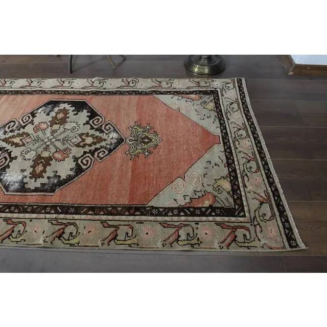 Orange Handmade Wool Turkish Vintage Oushak Runner Rug 94x324