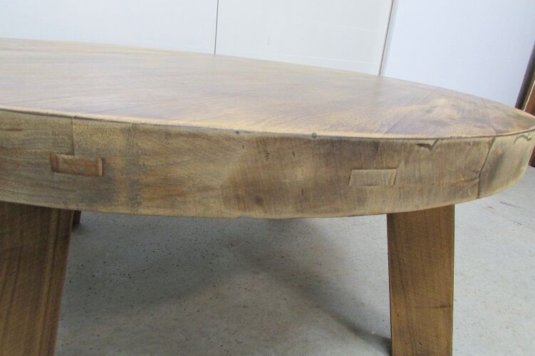 Large brutalist round coffee table, in exotic oak 1960s