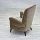 1970s, Danish armchair, green furniture velour, beech wood legs.