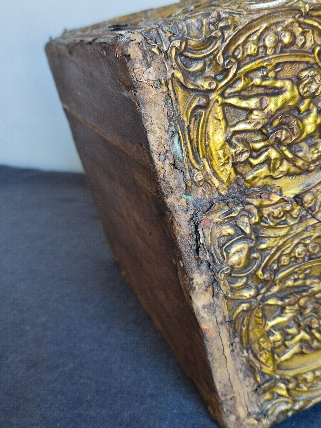 Old wooden box/casket covered with brass