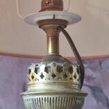 Repoussé brass lamp with floral motifs, decorated with 3 miniature medallions
