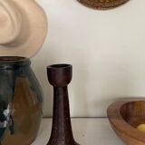 Brown enamelled terracotta candle holder