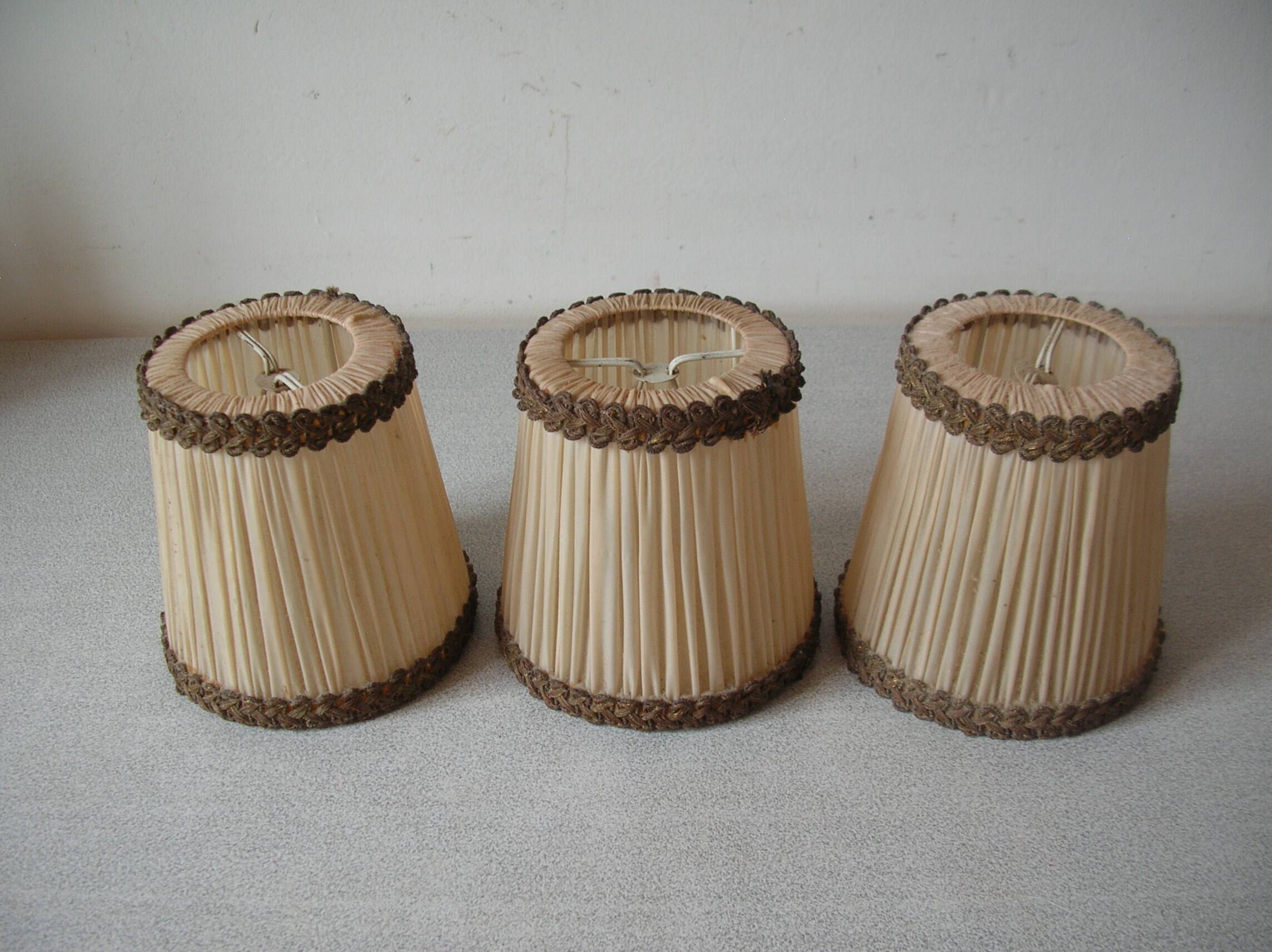 Set of 3 old pleated fabric lampshades clip-on model chandelier lamp lighting fixture n2