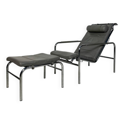 Fauteuil lounge vintage italien des années 1980 'Genni' avec repose-pieds par Gabriele Mucchi pour Zanotta