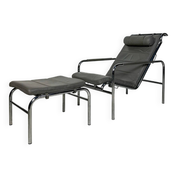 Fauteuil lounge vintage italien des années 1980 'Genni' avec repose-pieds par Gabriele Mucchi pour Zanotta