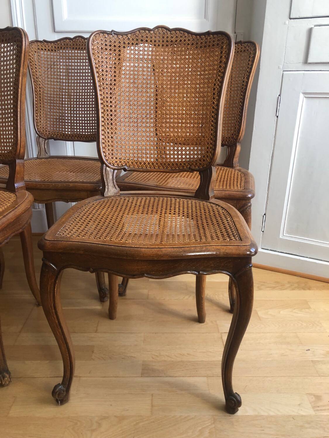 Set of 6 Louis XV chairs Cherry and canework