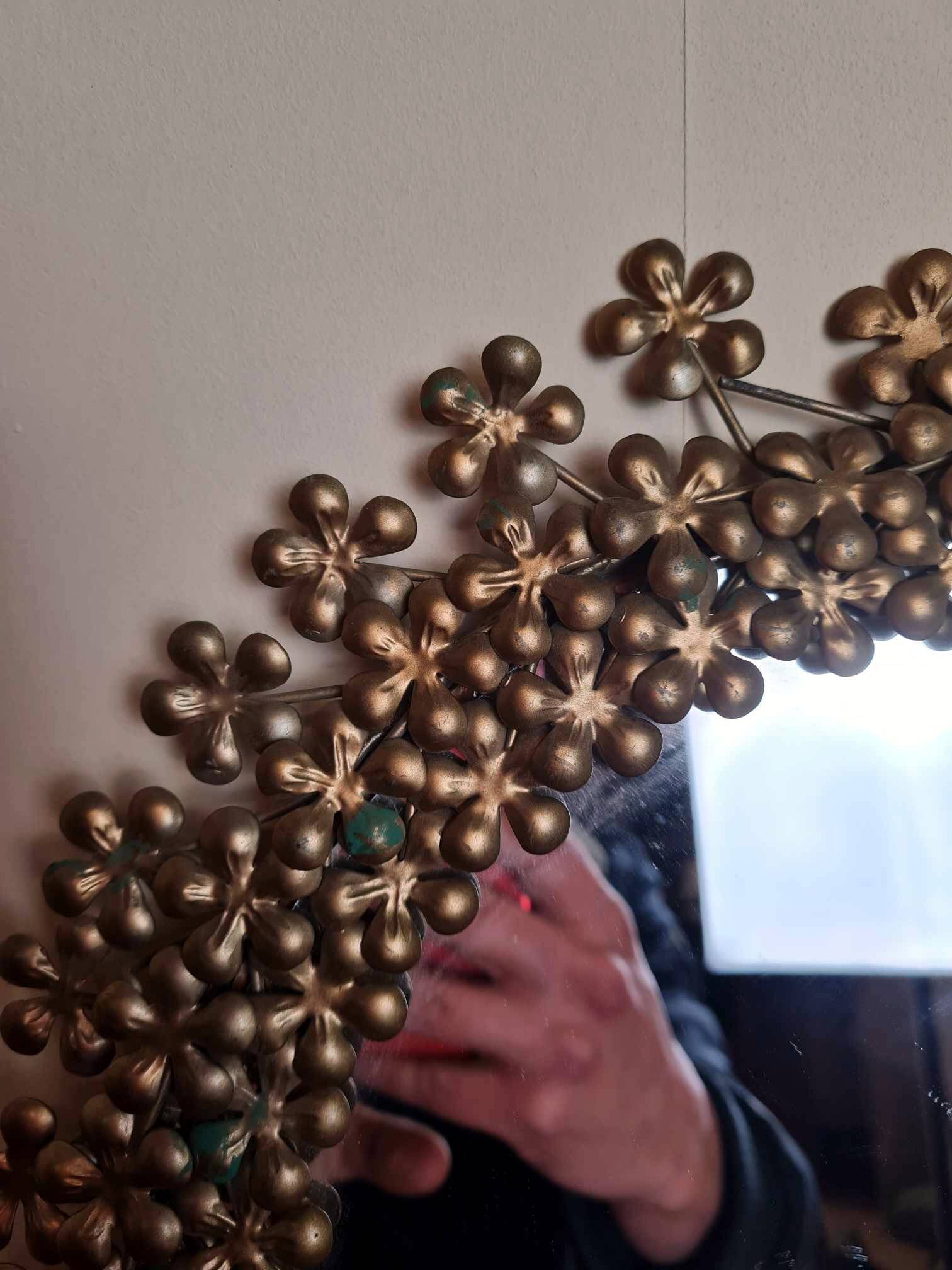 Vintage round mirror in gold metal circa 1950