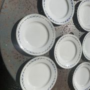 8 flat plates with blue flower pattern earthenware niderviller moselle france art deco