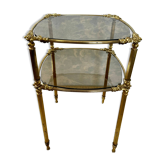Table d'appoint Hollywood Regency à deux niveaux avec plateau en verre fumé