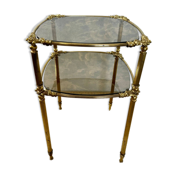 Two-tier side table with smoked glass top, Hollywood Regency