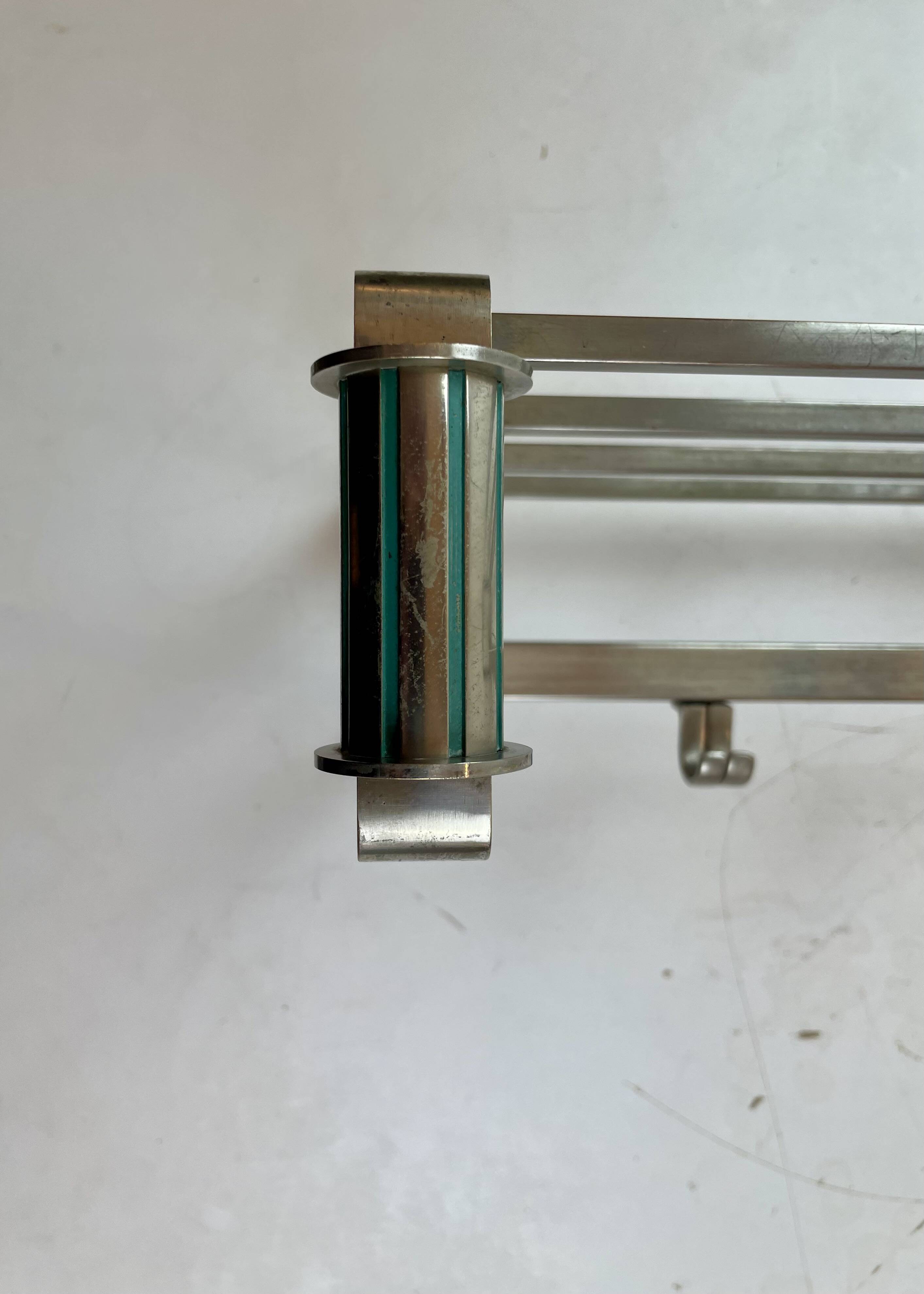 Art Deco coat rack in the style of a train carriage, 1930s.