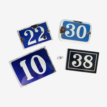 Enameled metal license plates, antique house numbers for retro decor