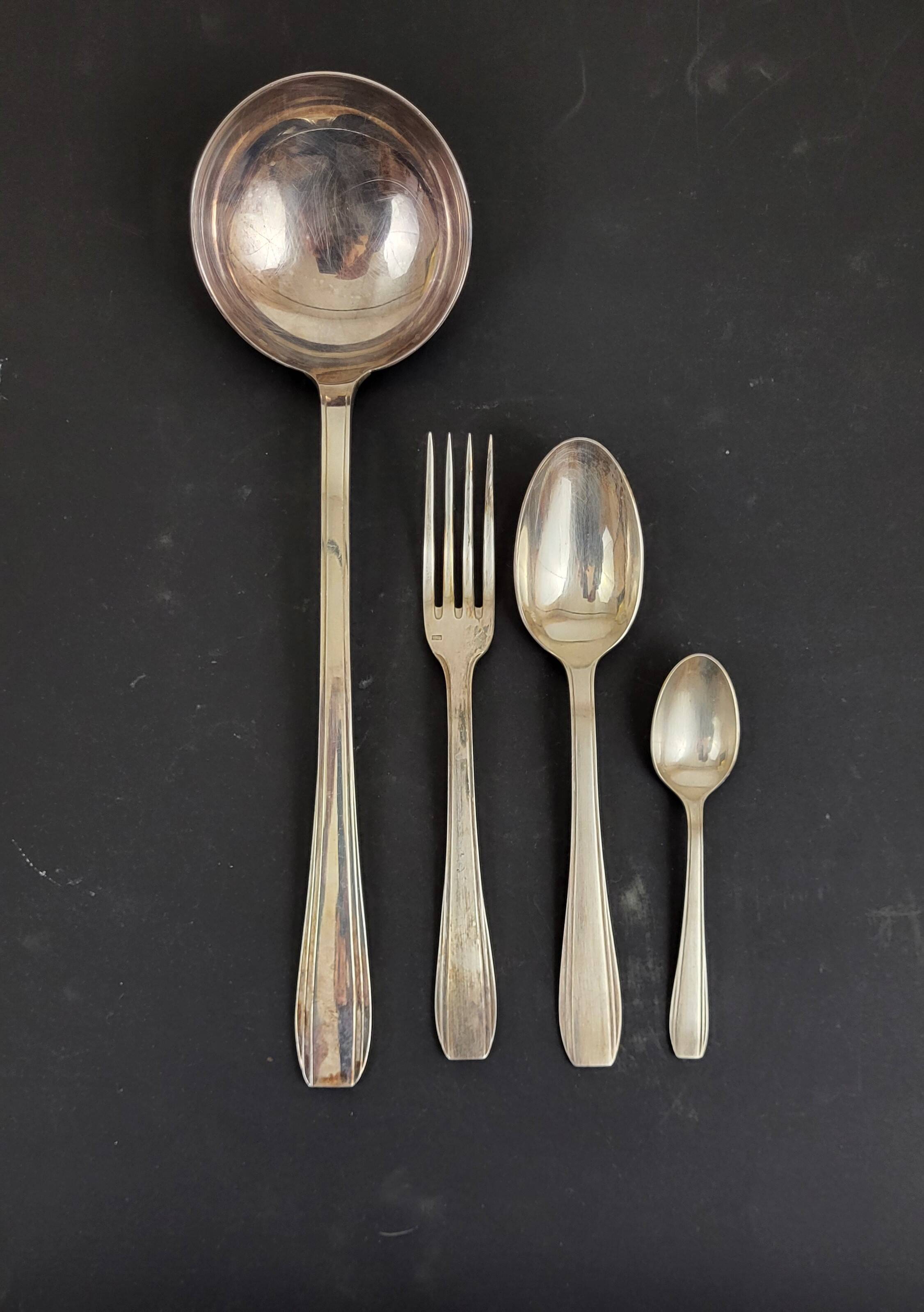 Cutlery set 37 pieces silver metal Art Deco