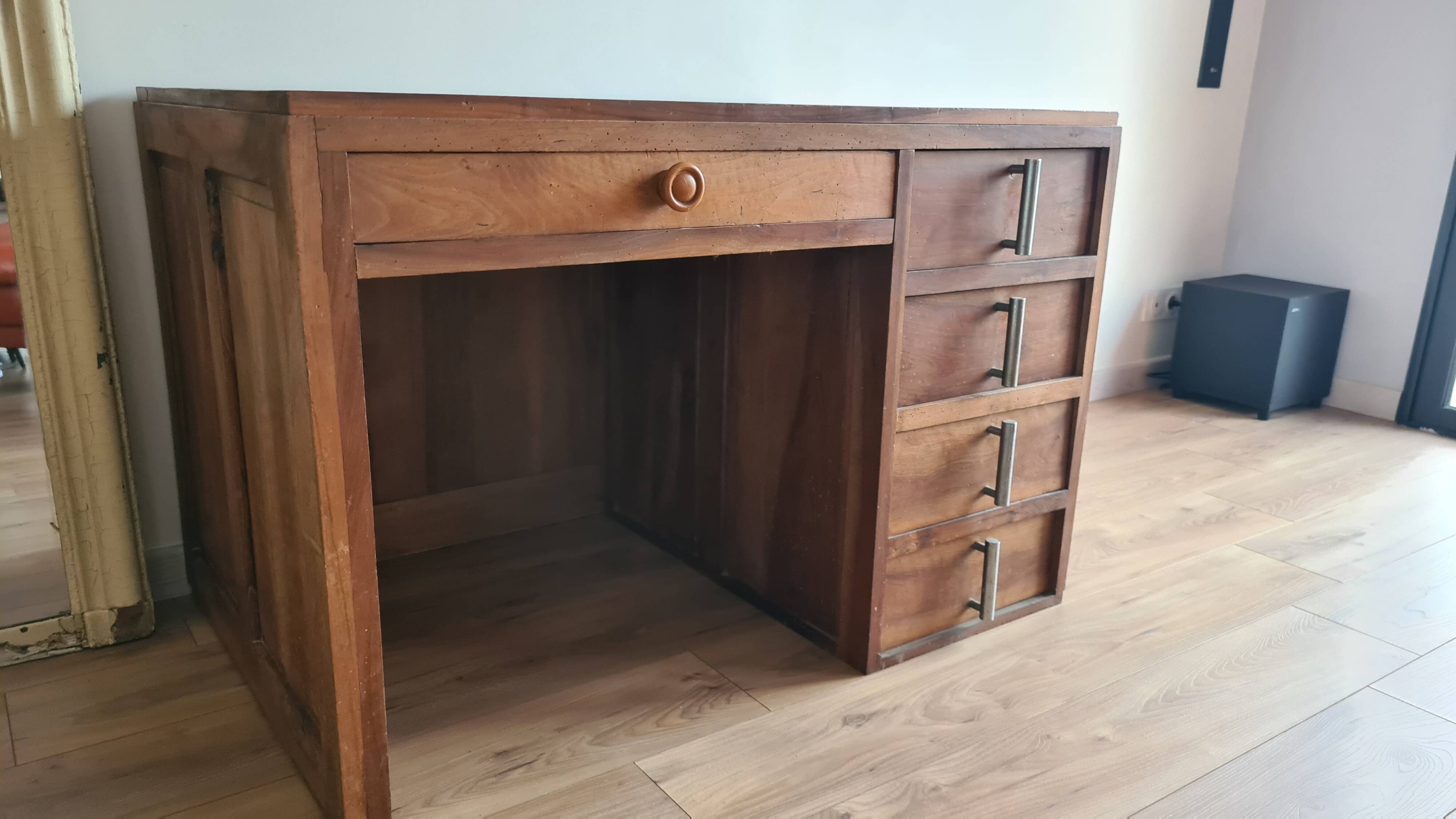 Vintage administrative desk - solid walnut with drawers