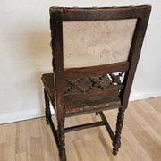 Antique 1930s Leather Dining Chair: Carved Wood Base, Metal Accents
