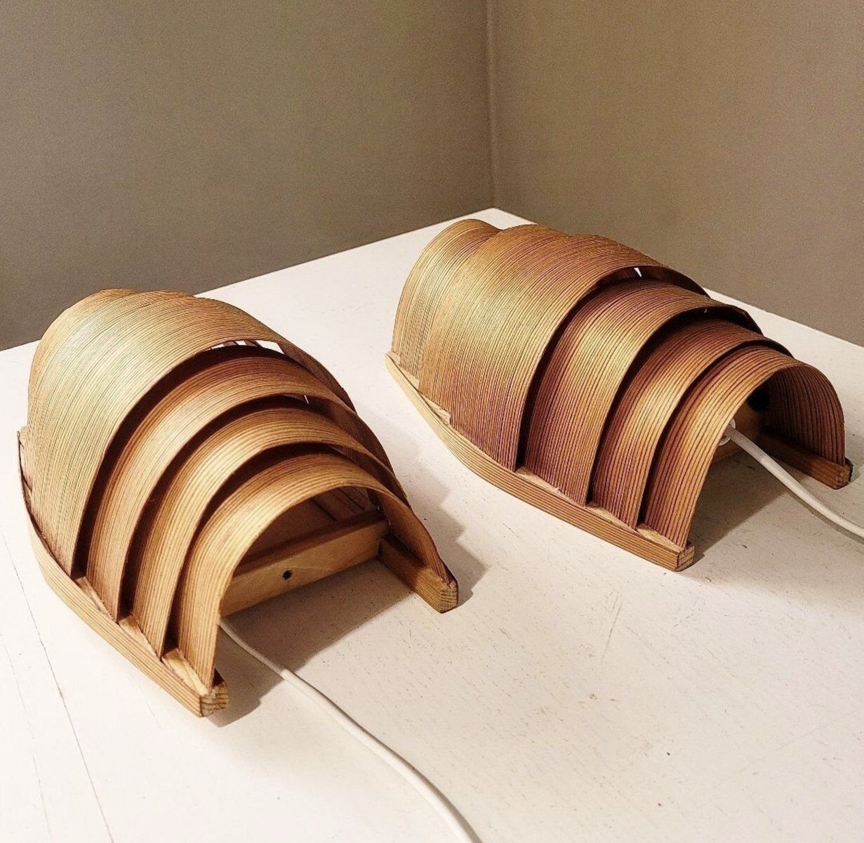 Vintage Danish pine wall lamps, 1960s, set of 2