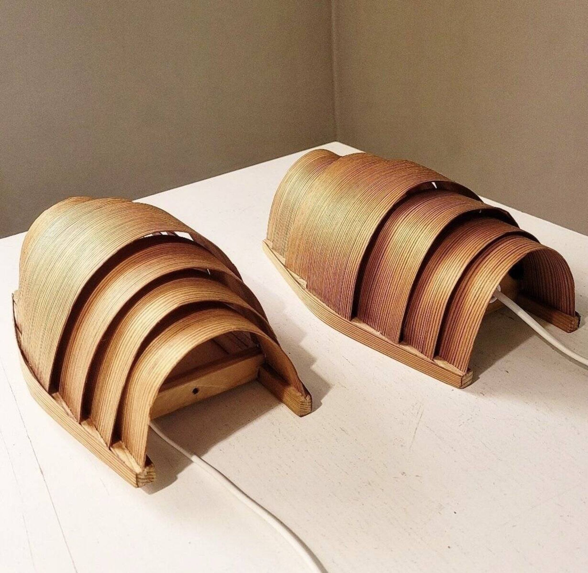 Vintage Danish pine wall lamps, 1960s, set of 2